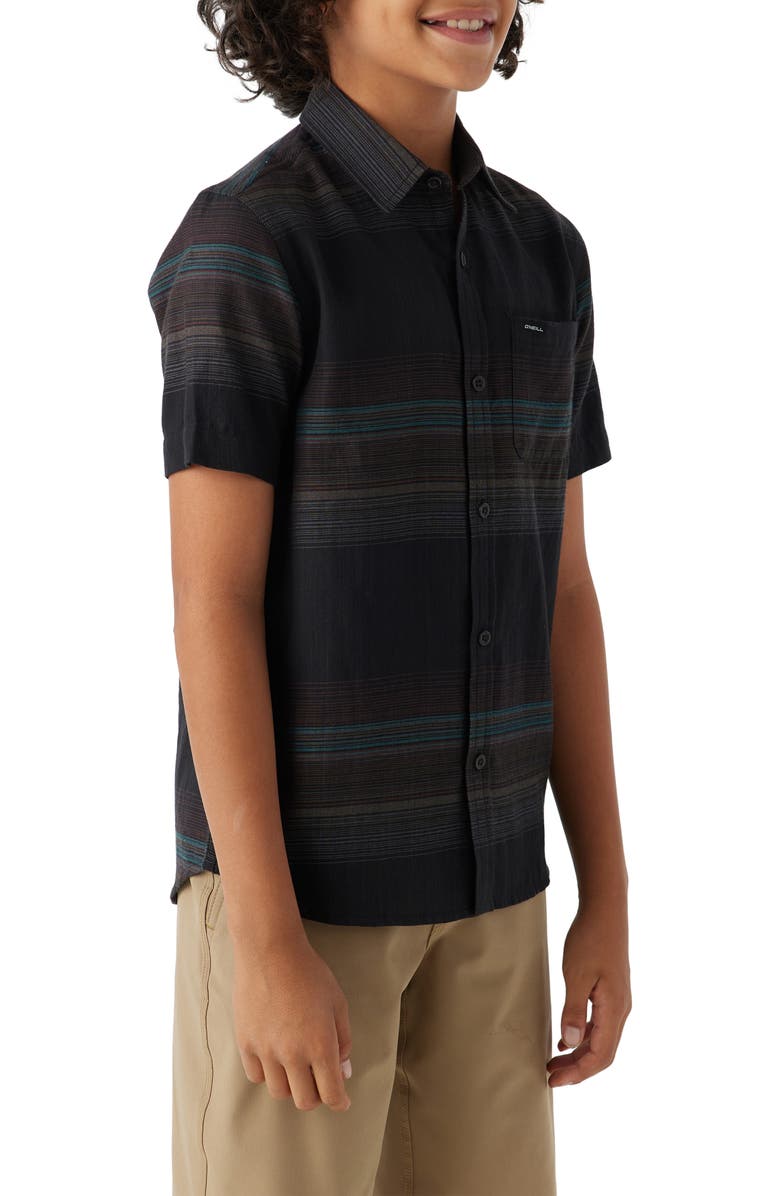 O'Neill Kids' Seafaring Stripe Short Sleeve Organic Cotton Button-Up Shirt, Alternate, color, Black