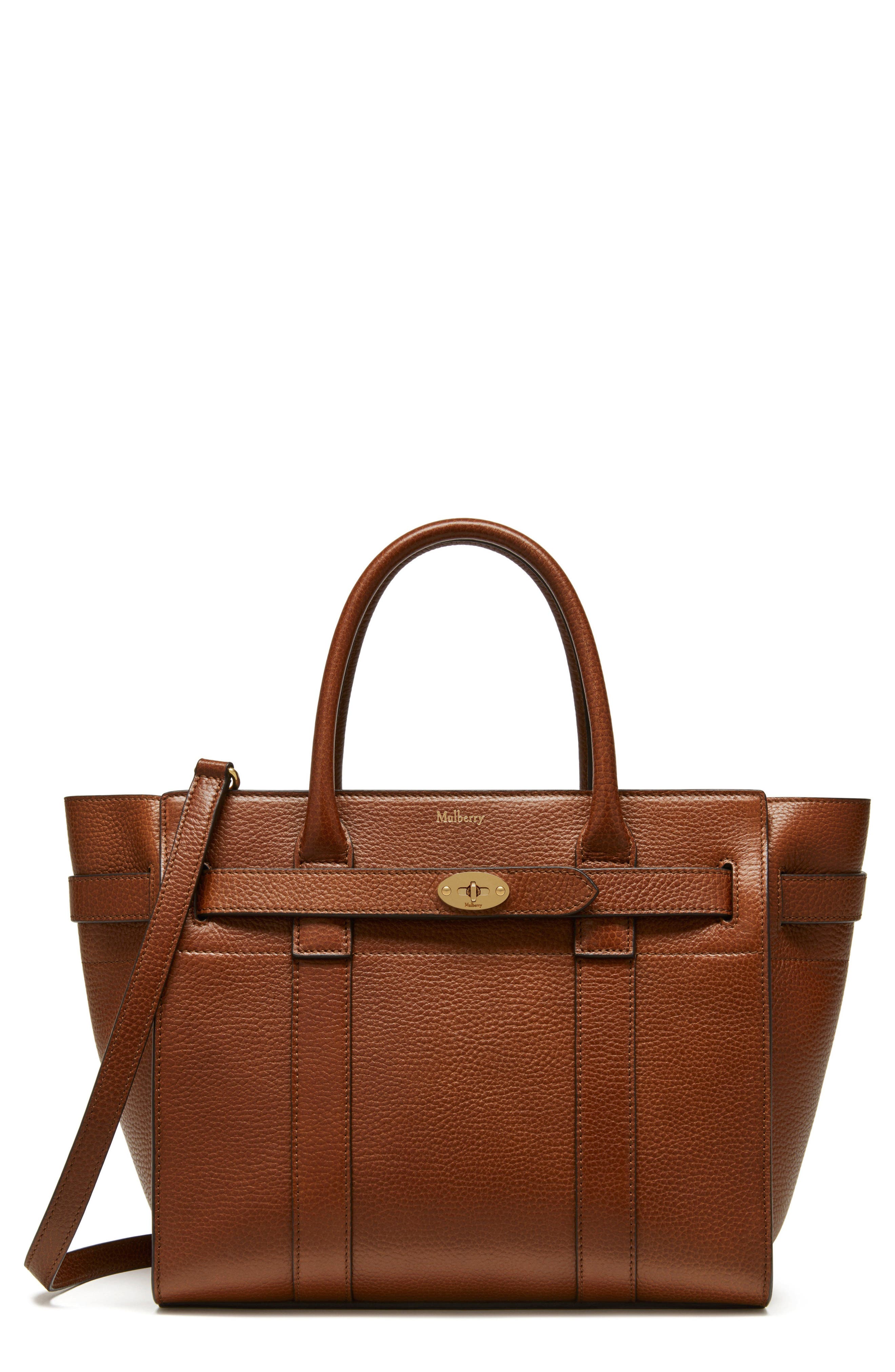 Mulberry Small Zipped Bayswater Leather Satchel, Main, color, Oak