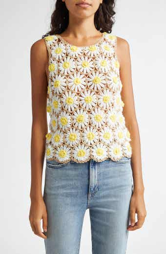 Alice + Olivia Reva Daisy Crochet Shell Top