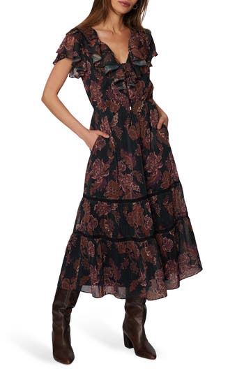 Lost + Wander Whispers Of Bohemia Floral Print Midi Dress