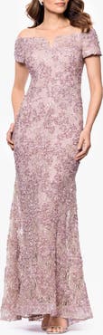 Xscape Evenings Soutache Lace Off the Shoulder Gown