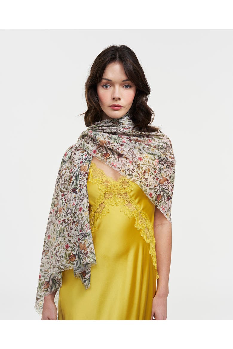 Garden Floral Lightweight Long Scarf, Alternate, color, Light Beige