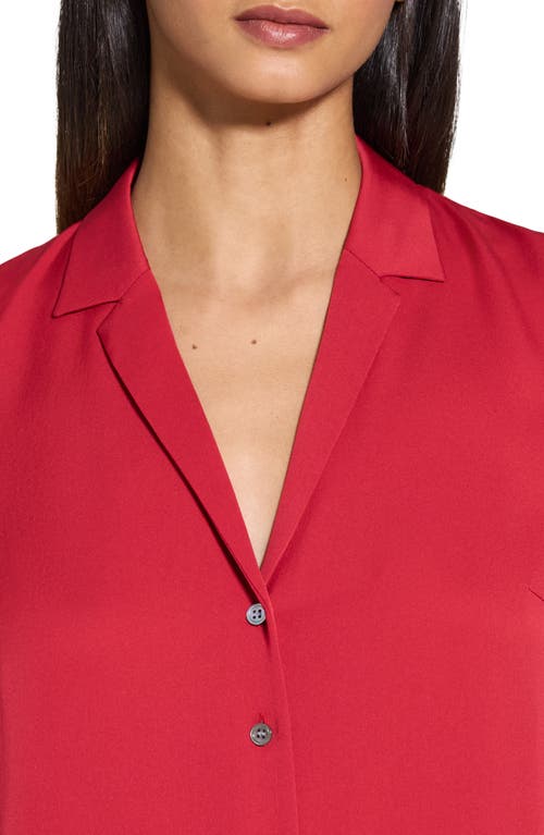 Theory Sleeveless Button Front Silk Top In Cherry