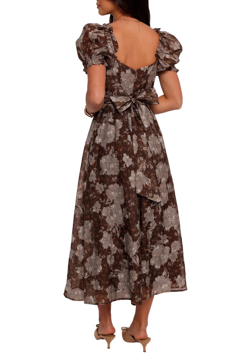Farryn Floral Puff Sleeve Midi Dress, Alternate, color, BROWN/ GREY