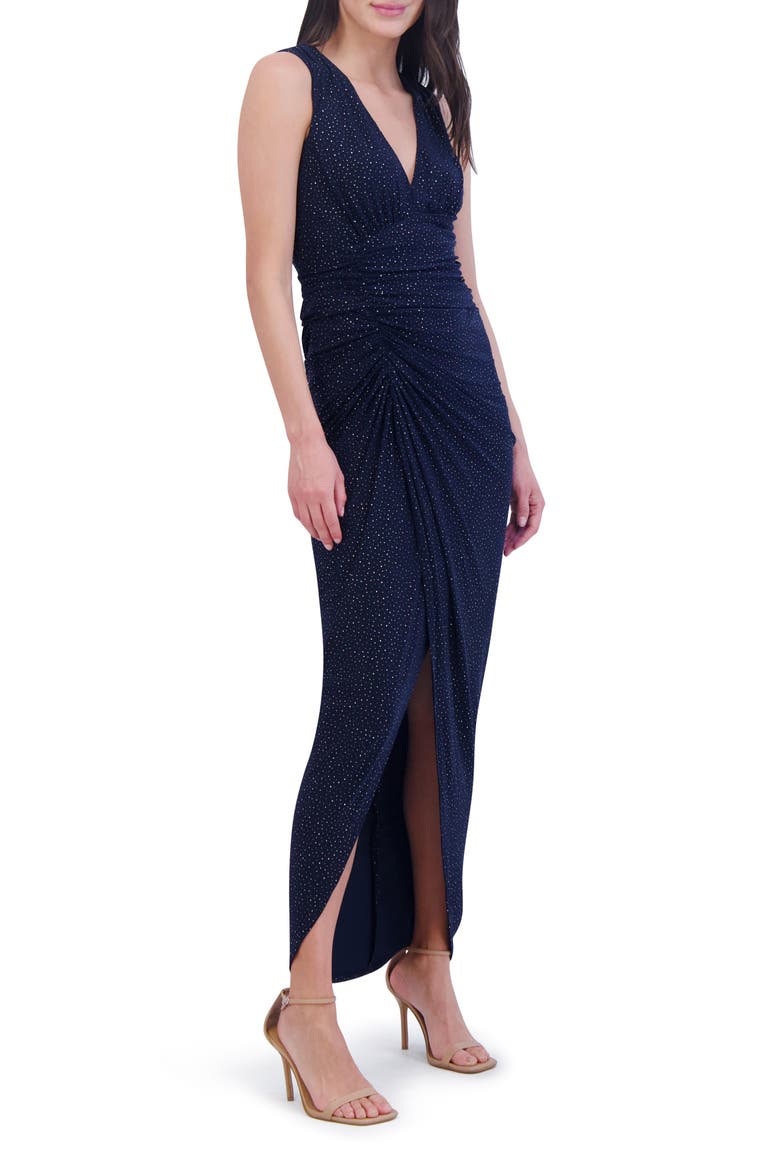 Shirred Rhinestone Detail Sleeveless Gown, Alternate, color, NAVY