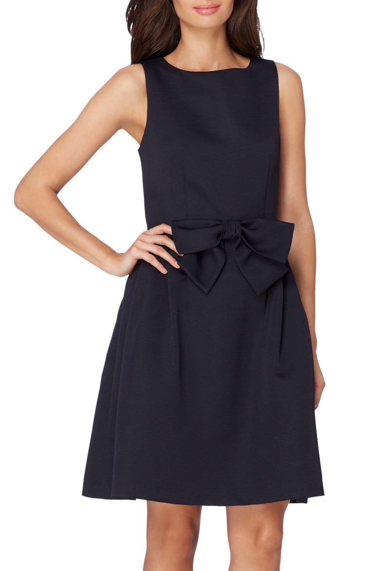 Bow Fit & Flare Dress, Main, color, NAVY
