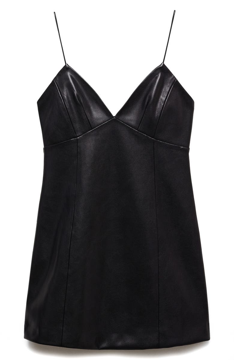 MANGO Plunge Spaghetti Strap Faux Leather Minidress, Alternate, color, 