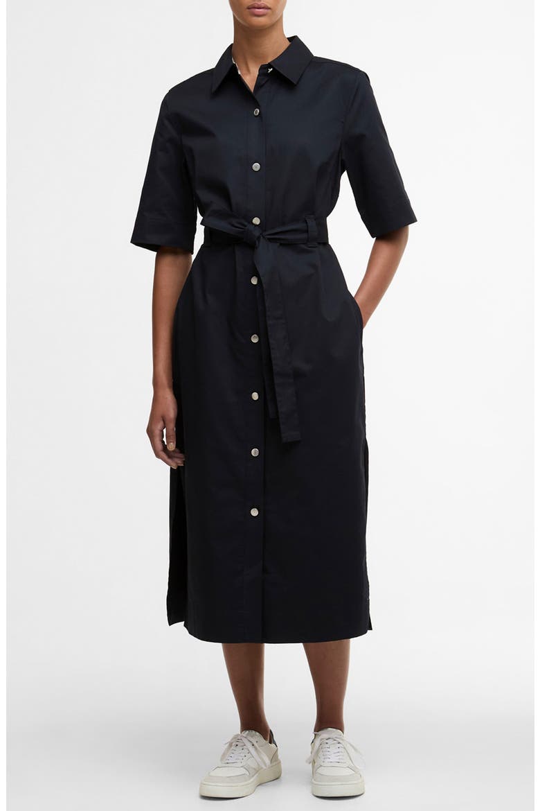 Sloane Tie Waist Midi Shirtdress, Main, color, DARK NAVY