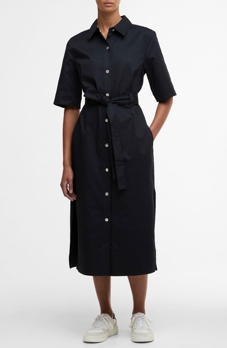 Barbour Sloane Tie Waist Midi Shirtdress, Main, color, Dark Navy