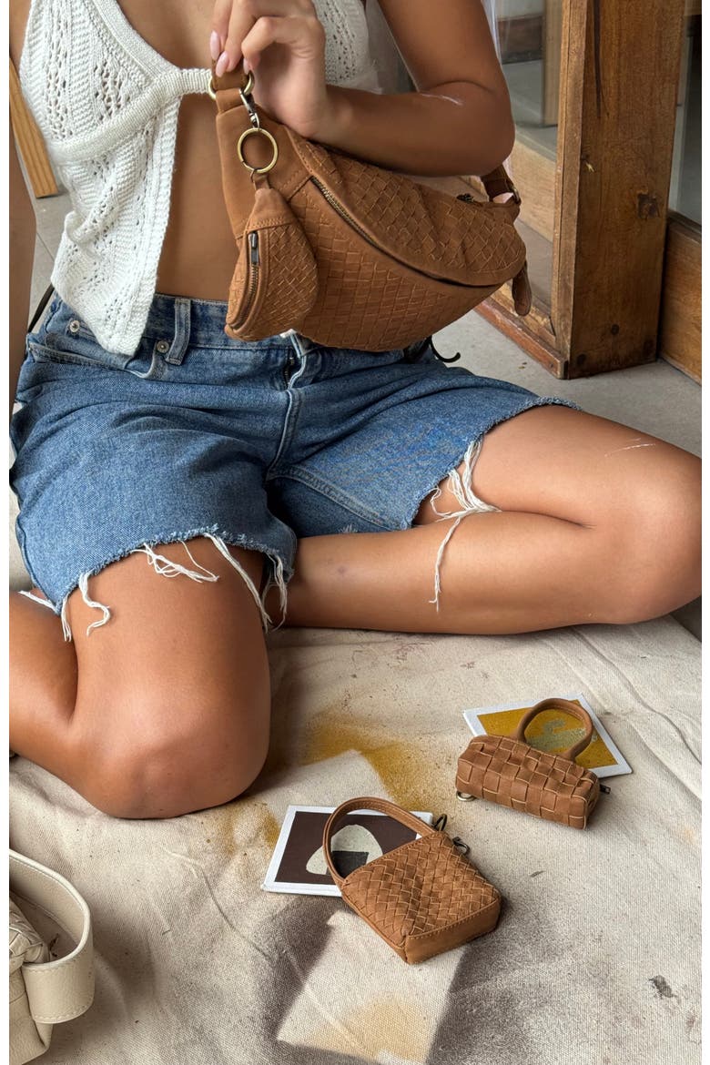 Mini Leather Bag Charm, Alternate, color, Saddle (light)