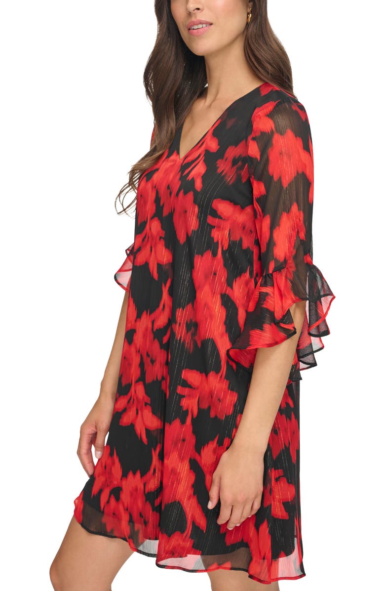Calvin Klein Metallic Floral Chiffon Trapeze Dress, Alternate, color, 