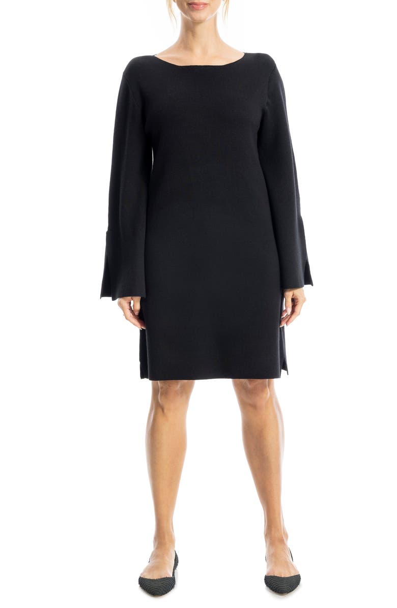 MAX STUDIO Boat Neck Flare Sleeve Sweater Dress, Main, color, Black