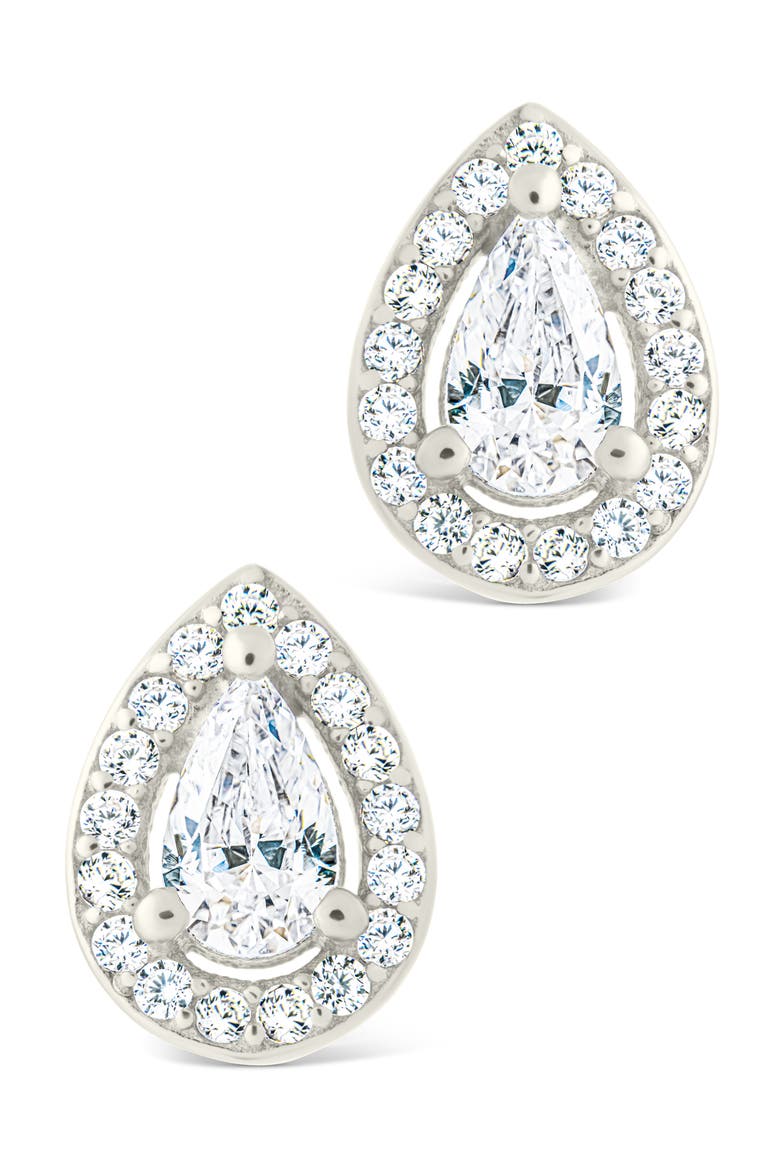 Pear Cut Cubic Zirconia Halo Stud Earrings, Alternate, color, SILVER