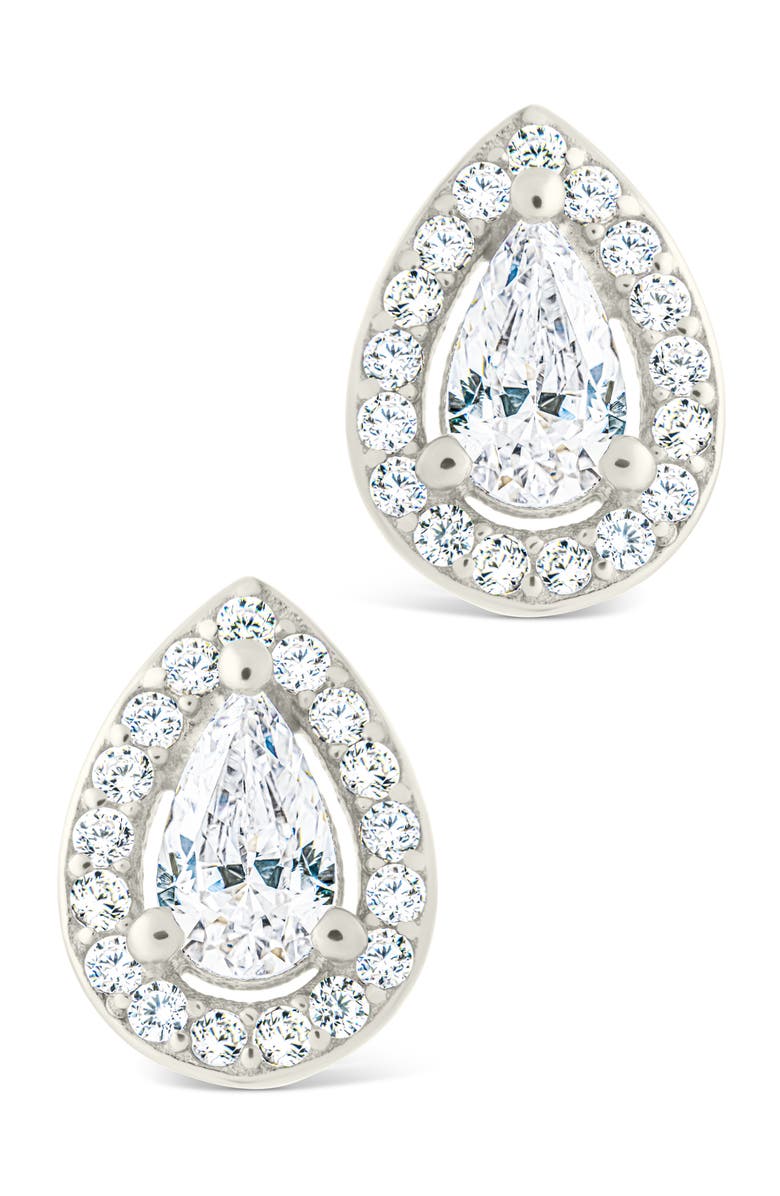 Sterling Forever Pear Cut Cubic Zirconia Halo Stud Earrings, Alternate, color, Silver