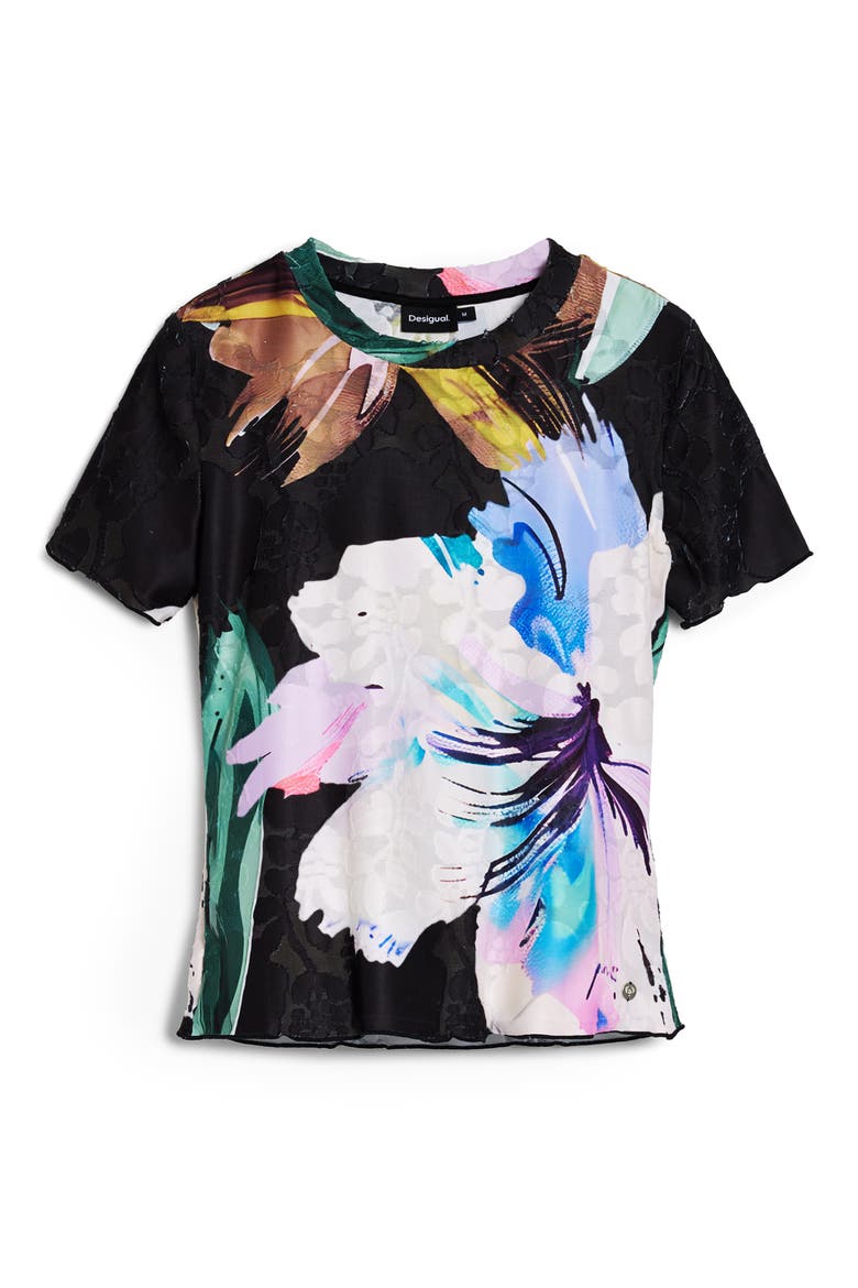 Texture Floral Top, Alternate, color, BLACK