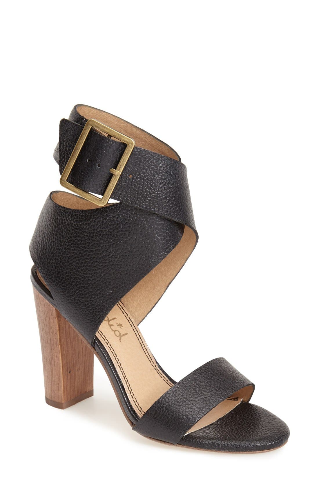 'Jayla' Ankle Cuff Sandal, Main, color, BLACK LEATHER