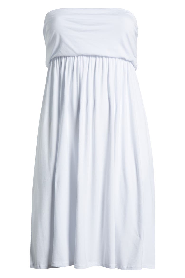 Strapless Jersey Midi Dress, Alternate, color, WHITE