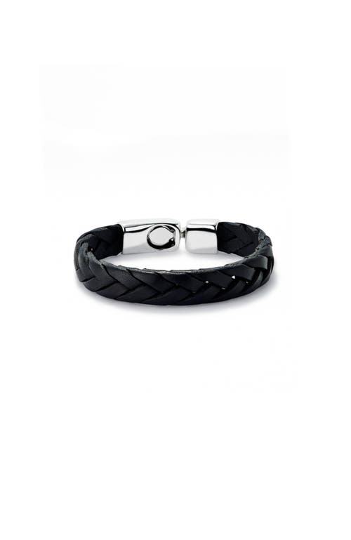 Unode50 Leather Braided Bracelet With Sterling Silver-plated Clasp In Black
