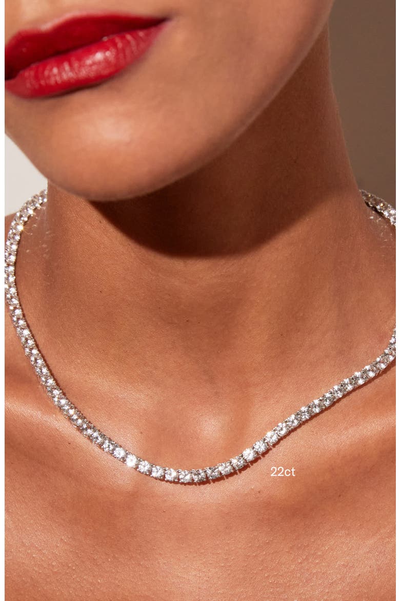 Lab Grown White Sapphire Tennis Necklace - 22ct, Alternate, color, White