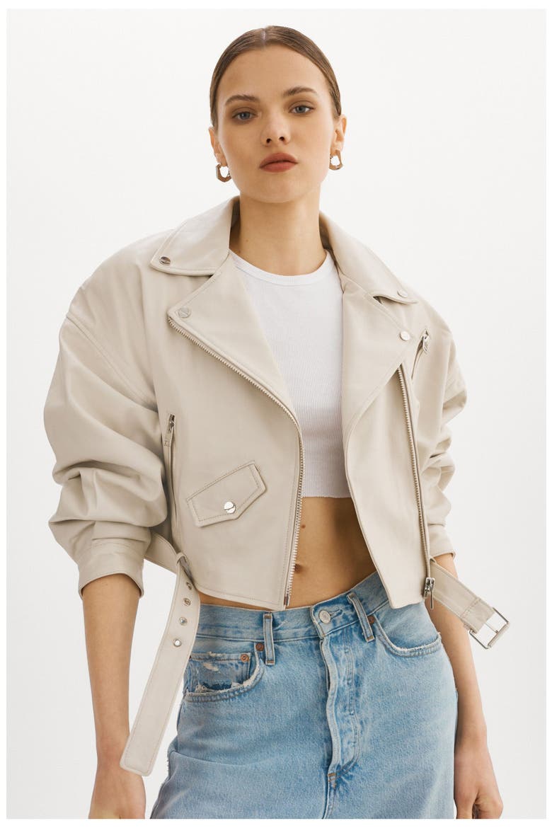 DYLAN | 80's Leather Biker Jacket, Main, color, Bone