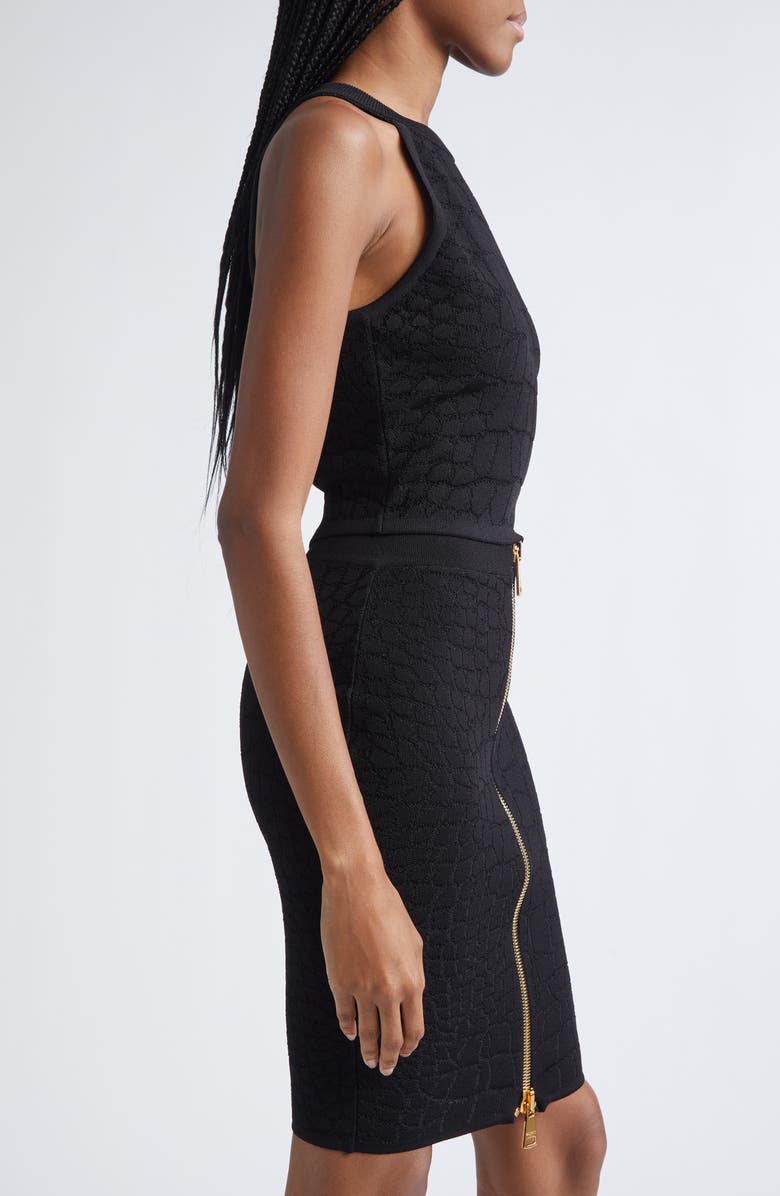 Balmain Croc Jacquard Knit Crop Tank, Alternate, color, Black