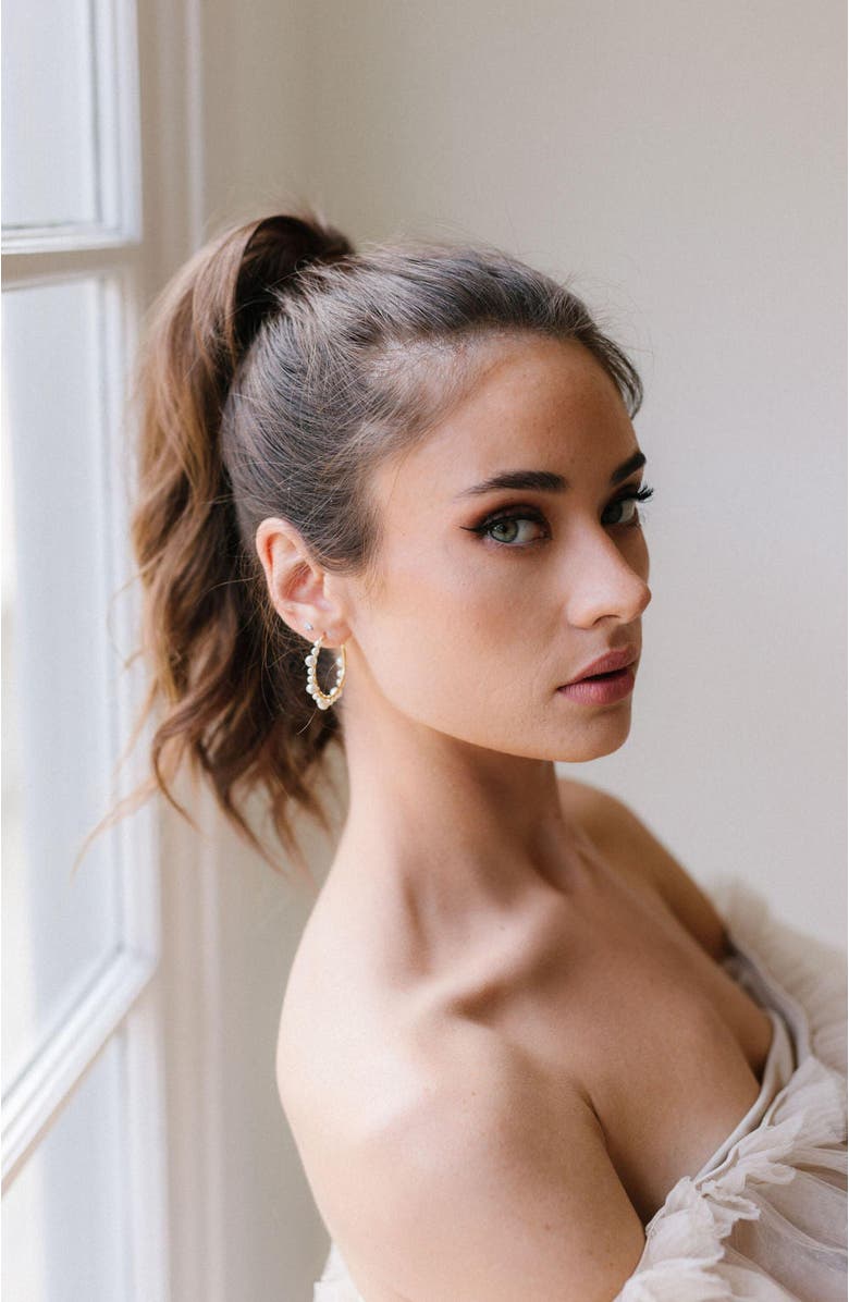 Untamed Petals Marin Pearl Wrapped Hoop Earrings, Alternate, color, Gold