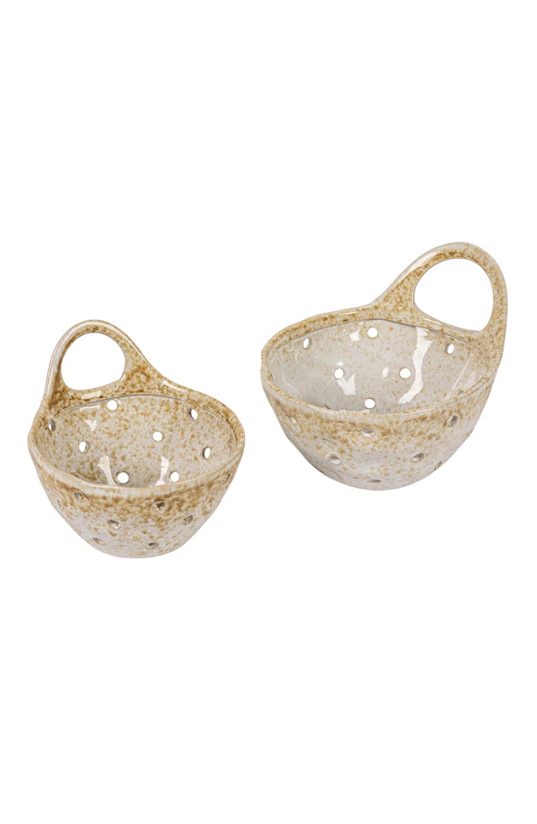 Storied Home Stoneware Colanders with Handles, Set of 2, Main, color, Beige