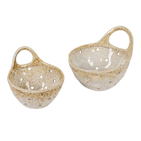 Stoneware Colanders with Handles, Set of 2