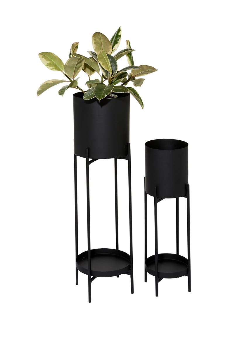 VIVIAN LUNE HOME Black Round Metal Planters - Set of 2, Alternate, color, 