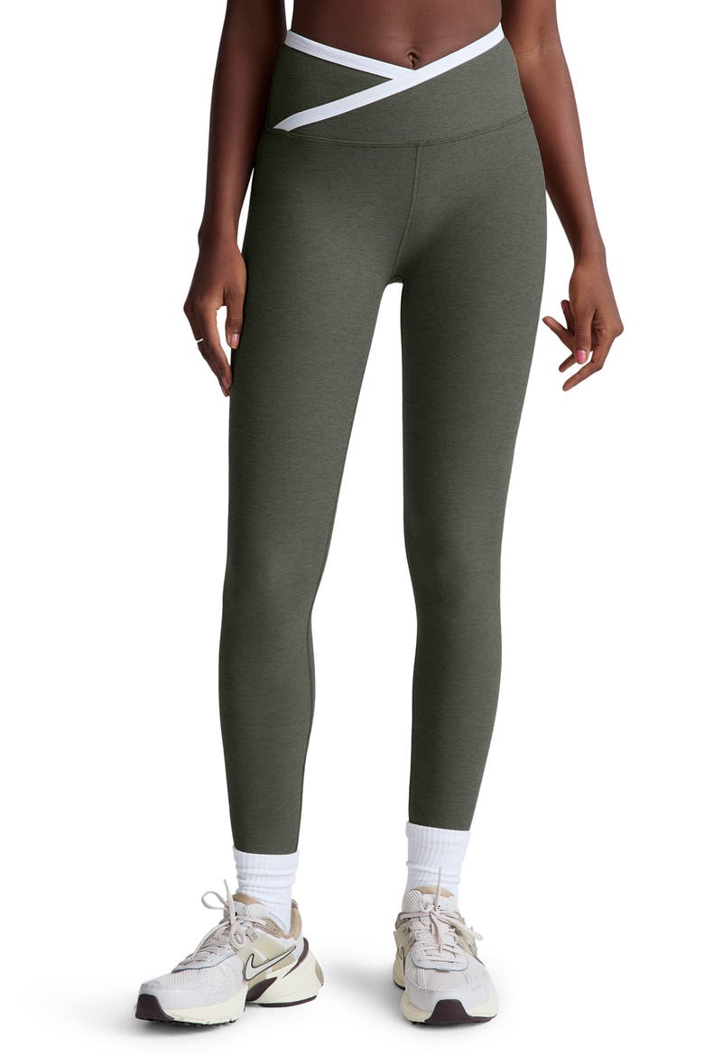 Spacedye Outlines High Waist Midi Leggings, Main, color, DUSTY FOREST HEATHER