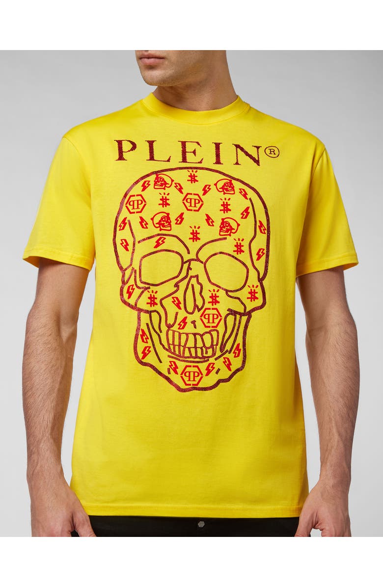 PHILIPP PLEIN T-Shirt Round Neck Ss With Crystals Men, Alternate, color, Yellow