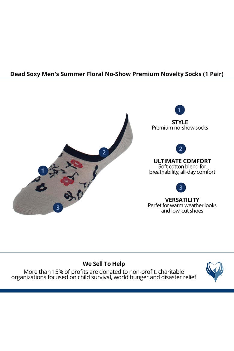 Men's Summer Floral No-Show Premium Novelty Socks, Alternate, color, Tan