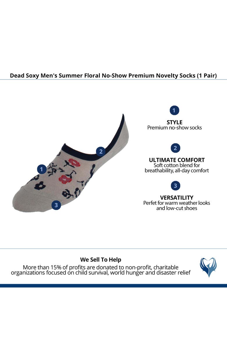 DeadSoxy Men's Summer Floral No-Show Premium Novelty Socks, Alternate, color, Tan