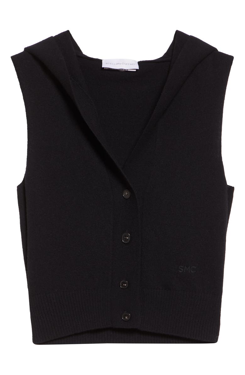 Stella McCartney Cozy Hooded Virgin Wool Crop Sweater Vest, Alternate, color, Black