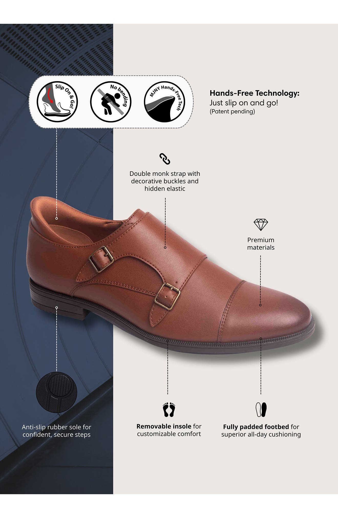 Olive Street Double Monk Dress Oxford, Alternate, color, COGNAC