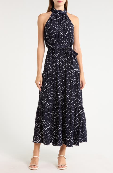 Polka Dot Sleeveless Tiered Maxi Dress