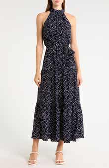 Polka Dot Sleeveless Tiered Maxi Dress