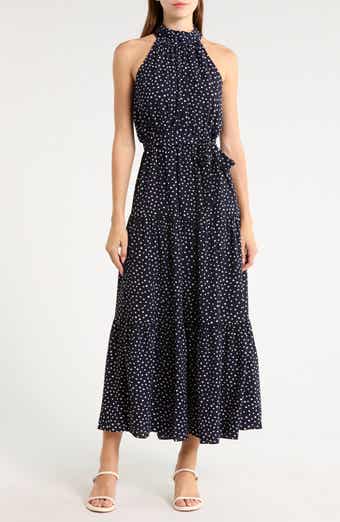 Polka Dot Sleeveless Tiered Maxi Dress