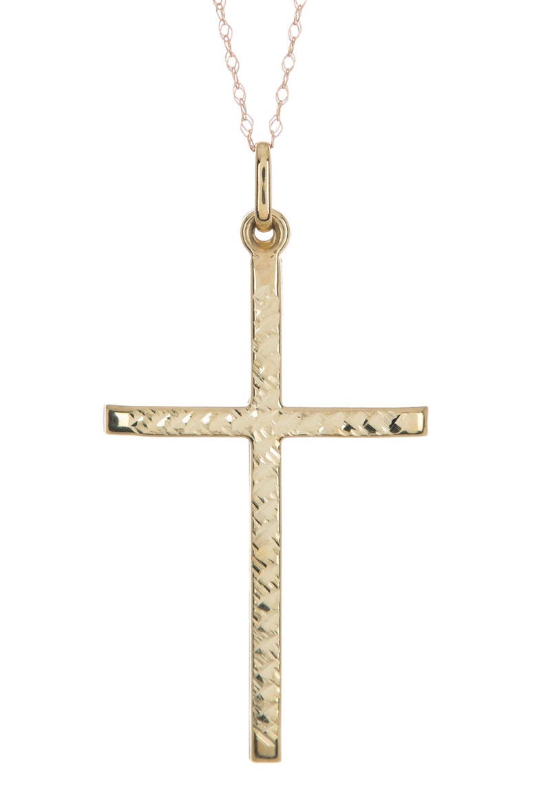 10K Yellow Gold Hammered Cross Pendant Necklace, Main, color, GOLD