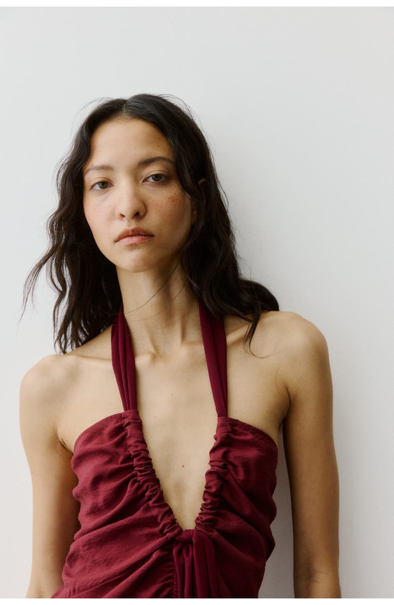 H&M Satin Halterneck Dress, Alternate, color, Burgundy