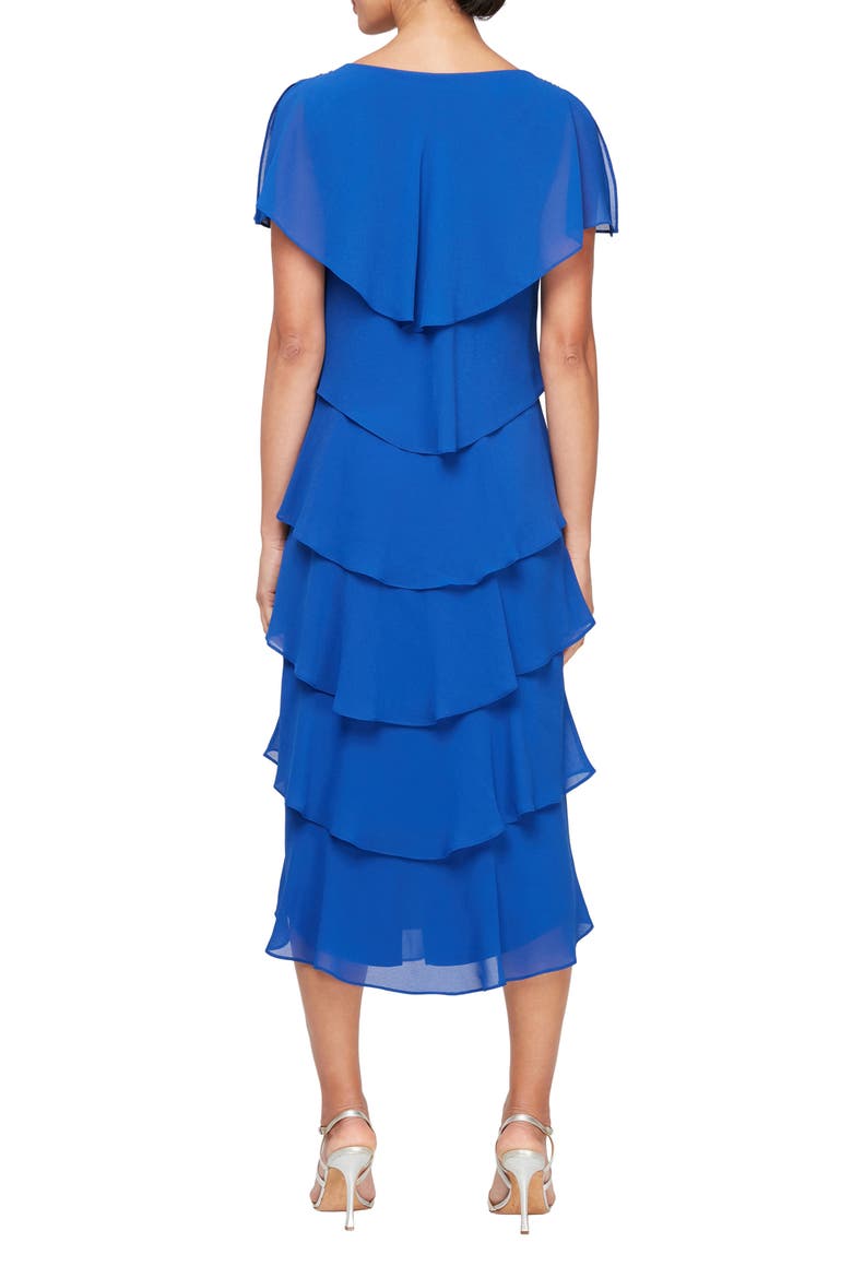 Tiered Chiffon Midi Dress, Alternate, color, COBALT