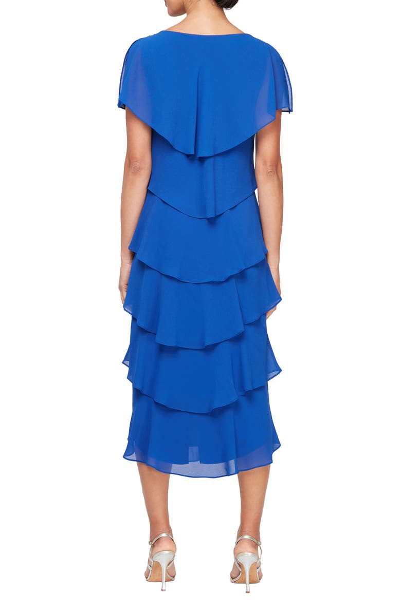 SL FASHIONS Tiered Chiffon Midi Dress, Alternate, color, Cobalt