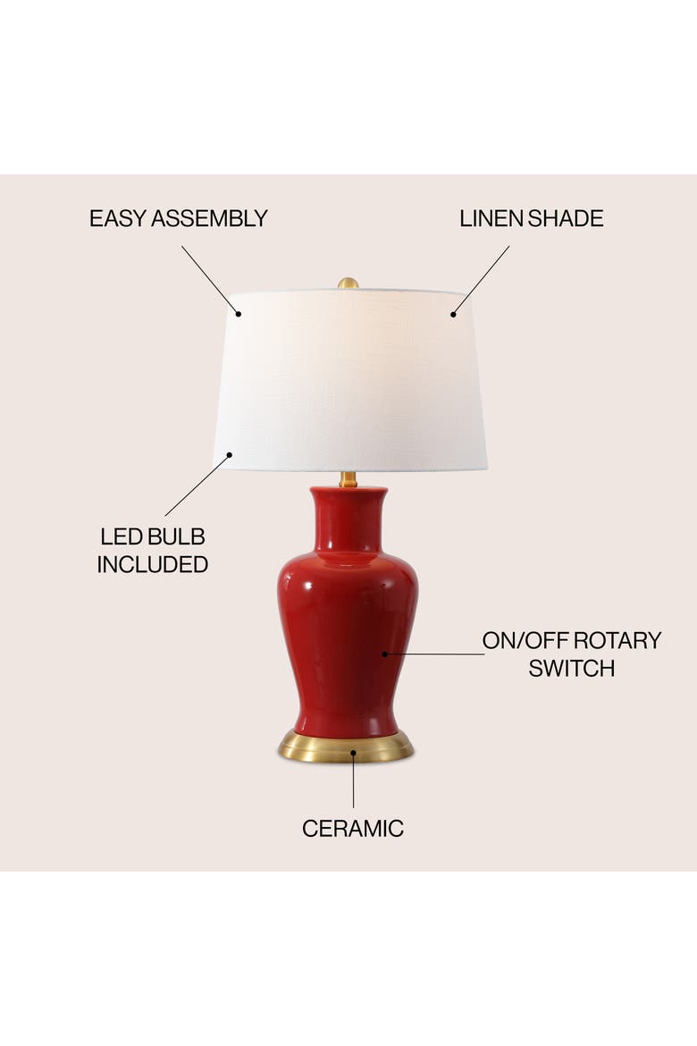 Julian Traditional Classic Ceramic Urn LED Table Lamp, Alternate, color, Red