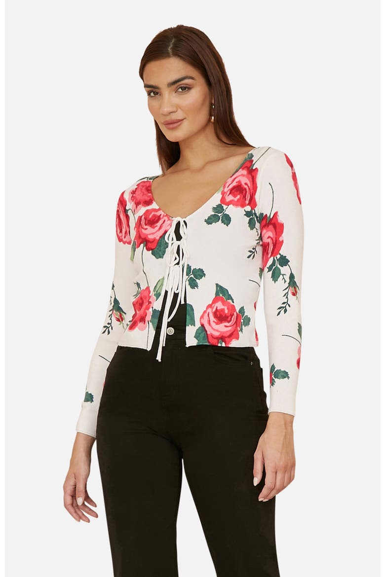Long Sleeve V-Neck Tie Front Cardigan, Main, color, White