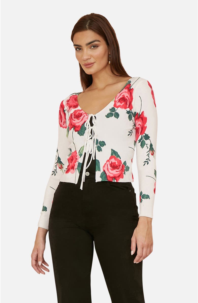 Yumi Long Sleeve V-Neck Tie Front Cardigan, Main, color, White
