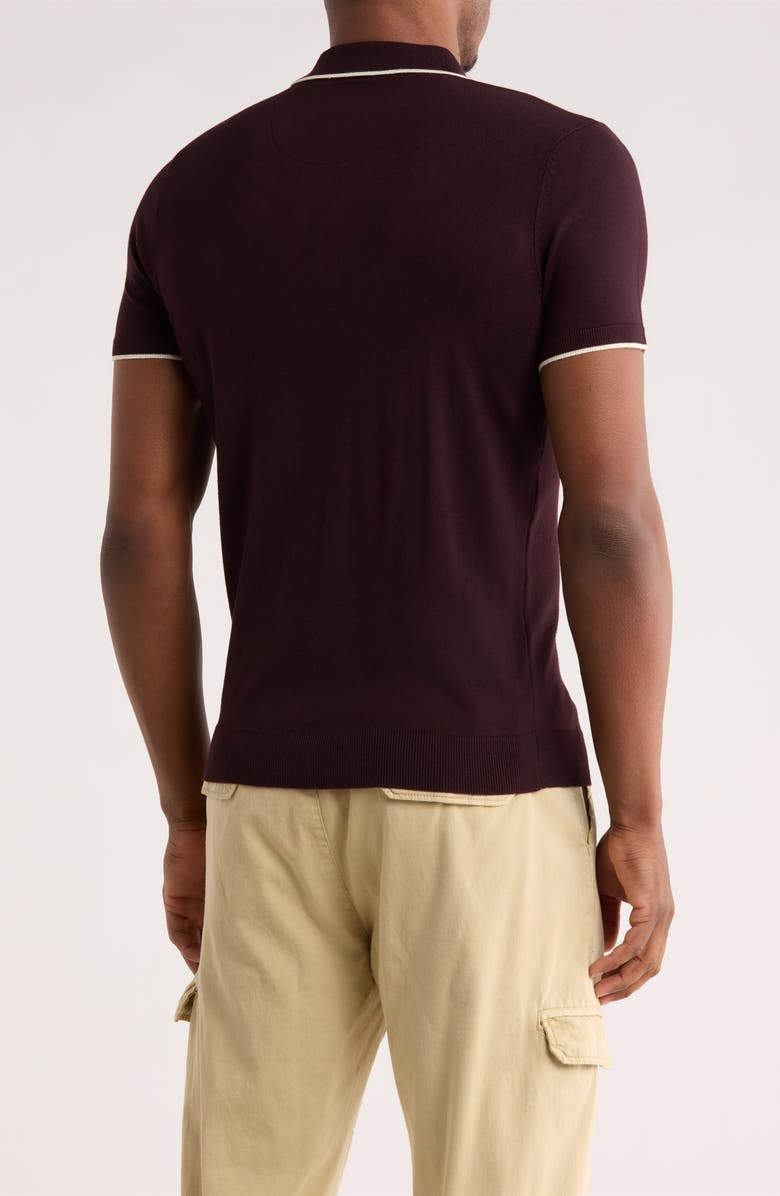 DENIM AND FLOWER Quarter Zip Polo Sweater, Alternate, color, Wine