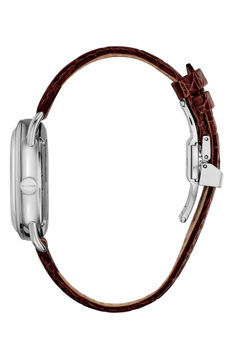 BULOVA Joseph Bulova Commodore Leather Strap Watch, Alternate, color, Silver-Tone