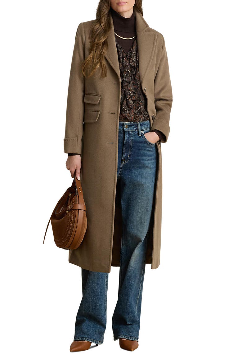 Longline Wool Blend Reefer Coat, Main, color, TRUFFLE