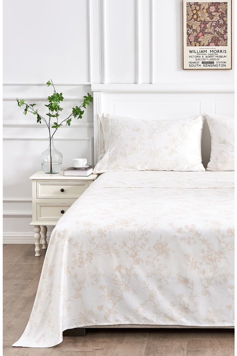 Bouquet Cotton Pillowcase Set, Alternate, color, WHITE/ MOCHA