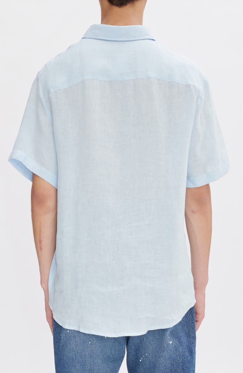 A.P.C. Bellini Logo Embroidered Short Sleeve Linen Button-Up Shirt, Alternate, color, Iab Light Blue